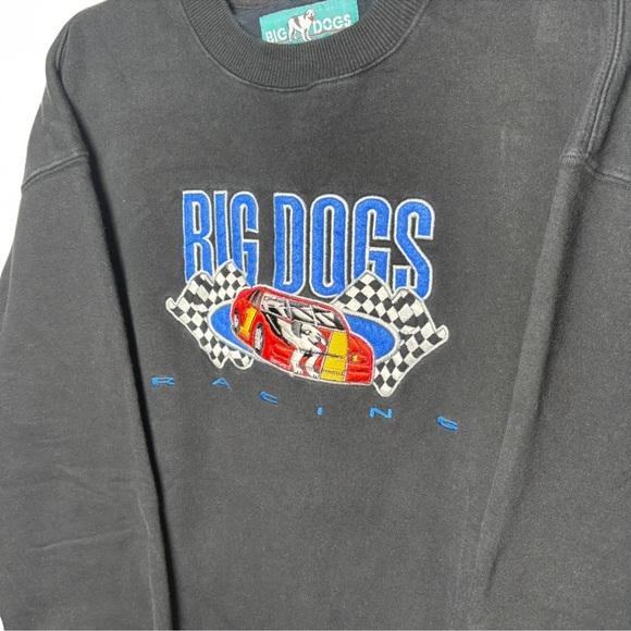 Vintage Big Dogs Racing Sweatshirt Black Crewneck Size Large Y2K Streetwear - Picture 2 of 6